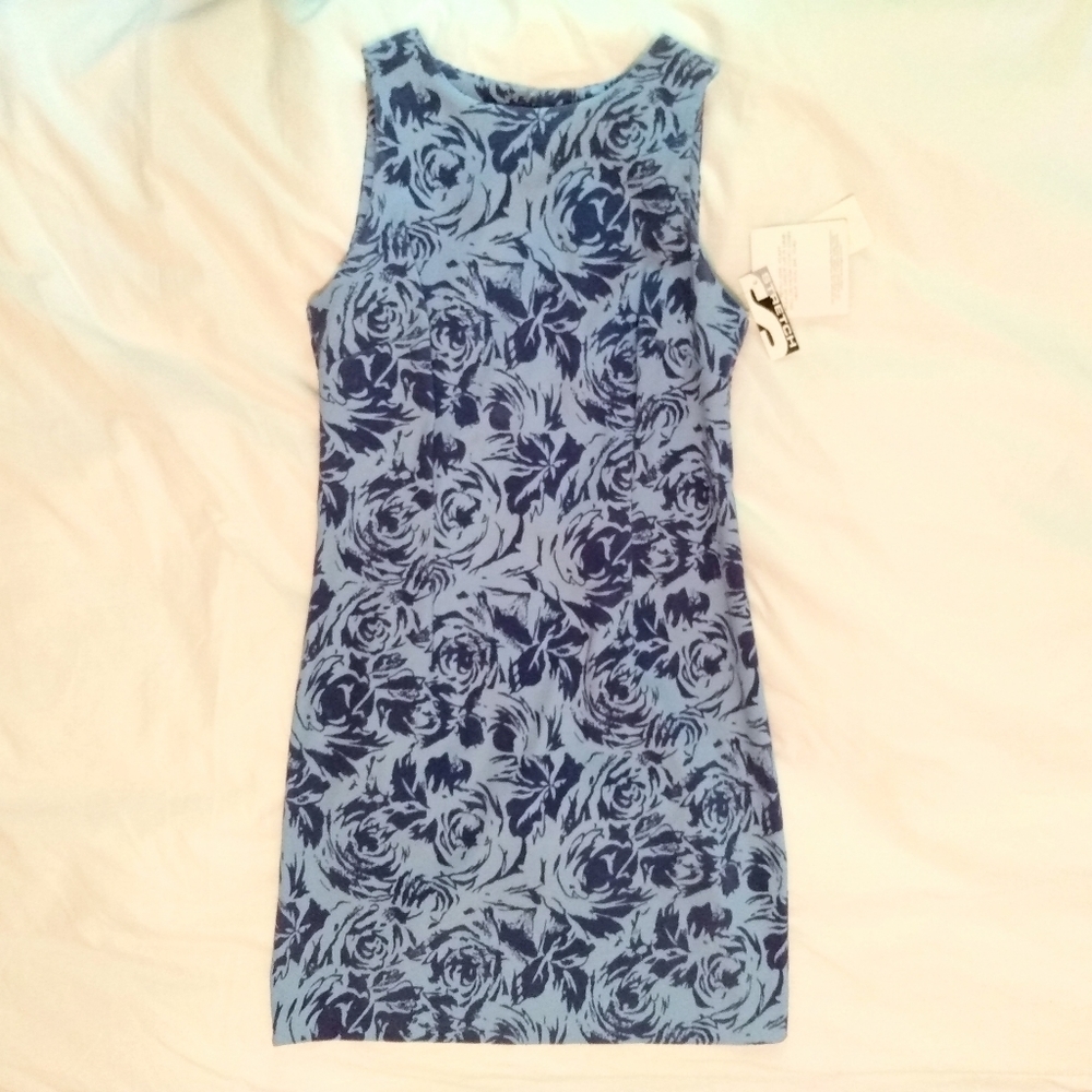 Blue Floral Sleeveless Pencil Dress